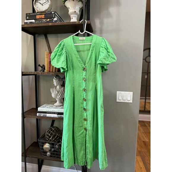 Nicholas Troy Linen Midi Shirt Dress Green Womens Size 0 - Picture 6 of 13